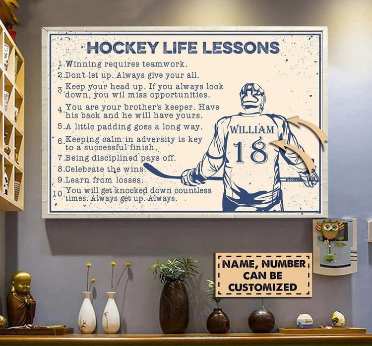 Personalized Ice Hockey Life Lessons Wall Art for Hockey Players, Gift for Man, Hockey Son Name and Number Canvas Prints
