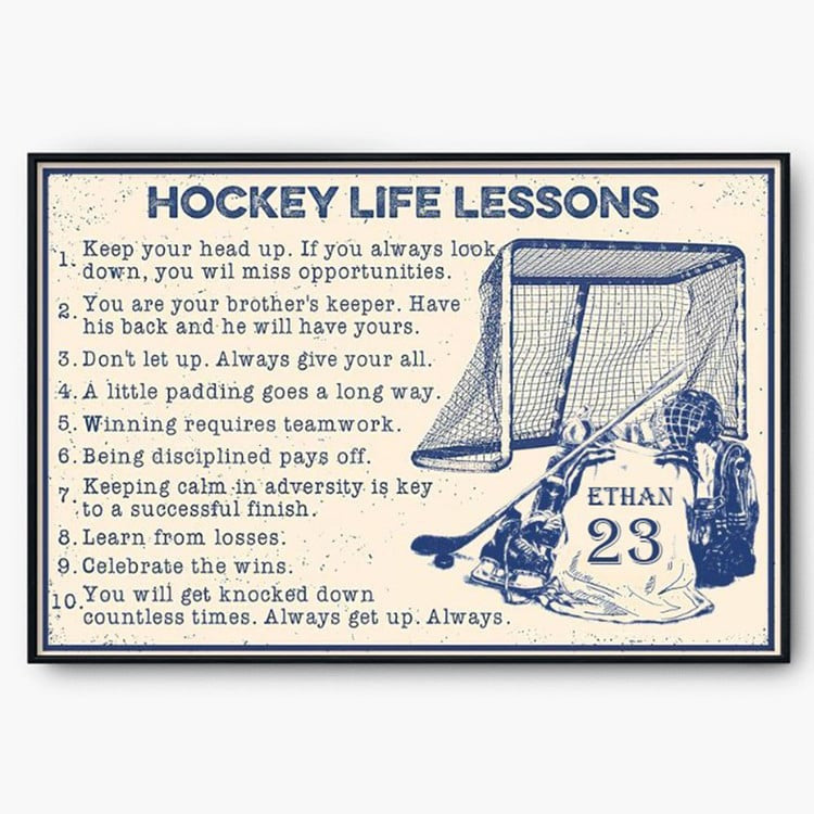 Personalized Ice Hockey Life Lessons Wall Art for Hockey Players, Gift for Man, Hockey Son Name and Number Canvas Prints