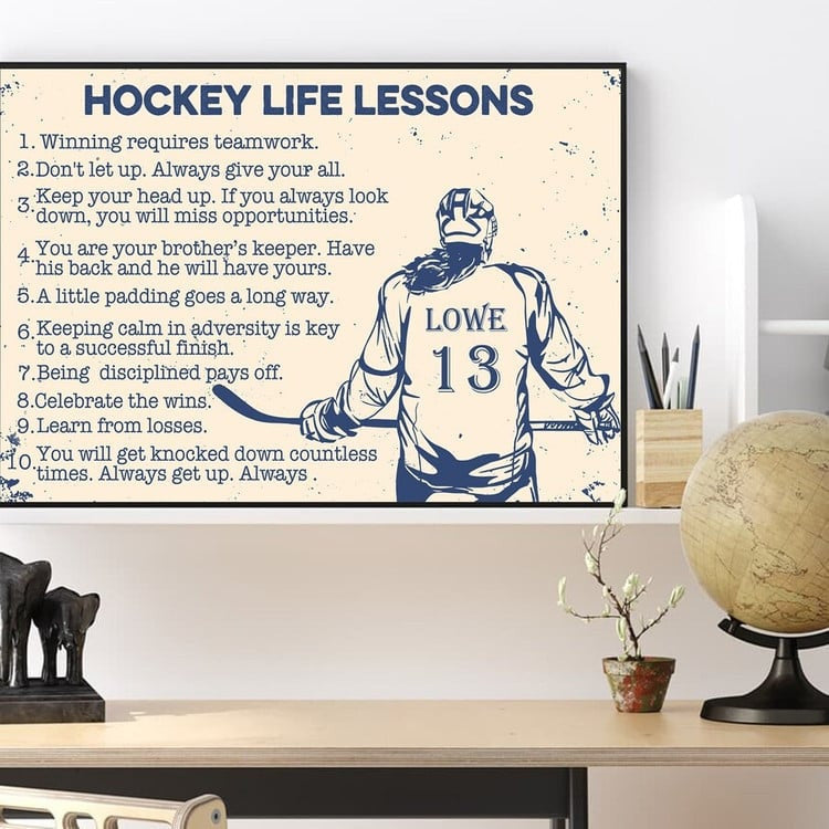 Personalized Hockey Life Lessons Canvas Prints, Gift for Son Hockey Wall Art for His Birthday