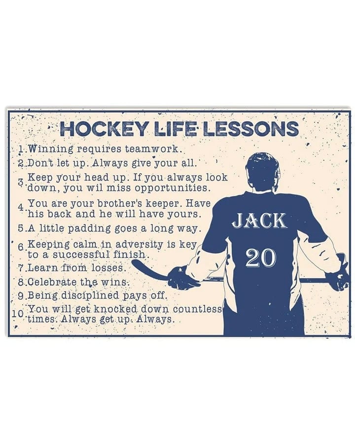 Personalized Hockey Life Lessons Canvas Prints, Gift for Son Hockey Wall Art for His Birthday