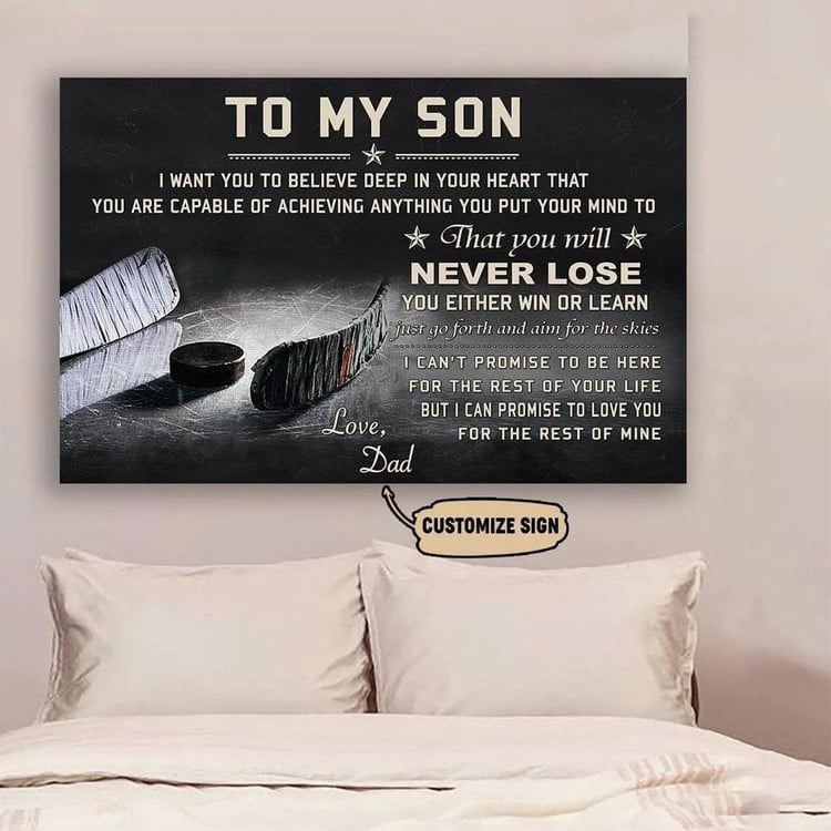 Best Canvas Gift For Son Hockey Canvas Prints for Hockey Players, To My Son From Mom You Will Never Lose Wall Art