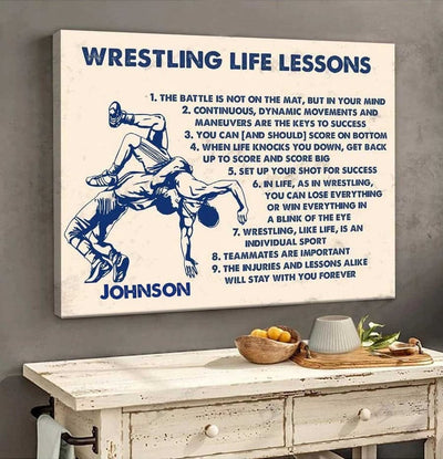 Personalized Wrestling Life Lessons Canvas, Gift for Husband, Son Wrestler Wall Art