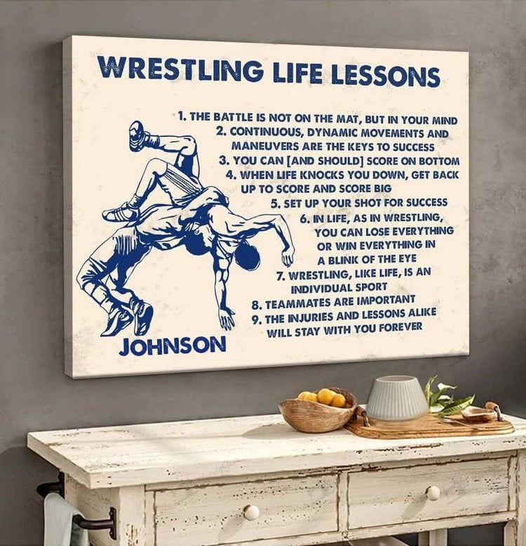 Personalized Wrestling Life Lessons Canvas, Gift for Husband, Son Wrestler Wall Art
