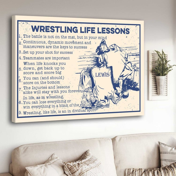 Personalized Wrestling Life Lessons Canvas, Gift for Husband, Son Wrestler Wall Art