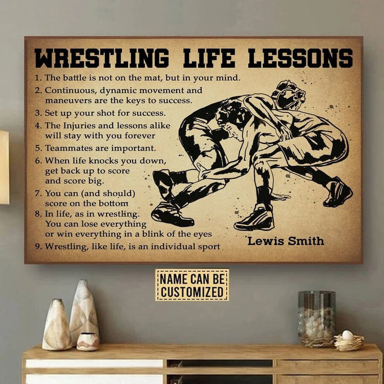 Personalized Wrestling Life Lessons Canvas Vintage Style, Gift for Husband, Son Wrestler Wall Art