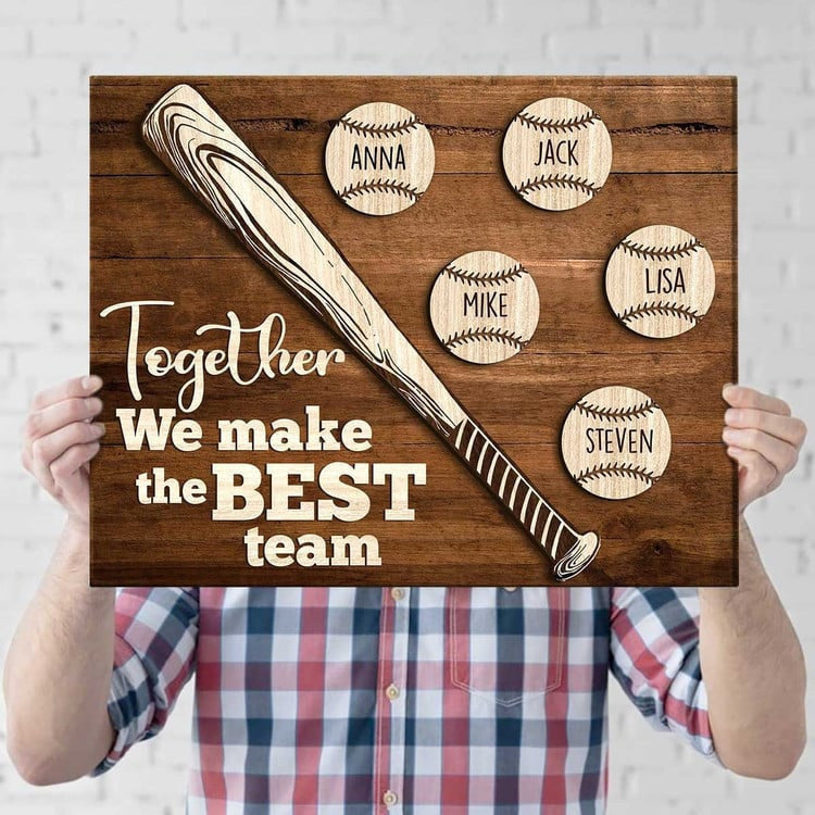 Personalized Baseball Team Member Names Canvas Prints, Baseball Team Gift for Friend Bestie