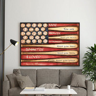 Personalized Baseball Gift For Son From Mom, Baseball Son Gift, Braver Stronger Canvas