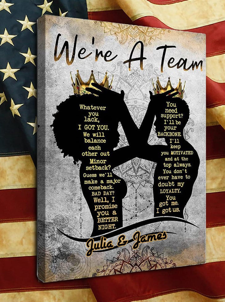 African American Wall Art Black King And Queen We're a Team Couple Canvas
