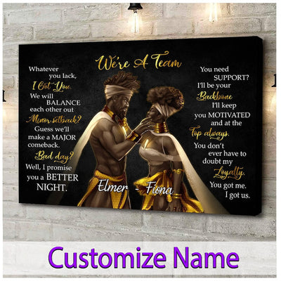 Black Couple King Queen We're A Team Poster Canvas, Valentines Day Gifts, Custom Afro King Afro Queen Poster, Husband Wife Poster