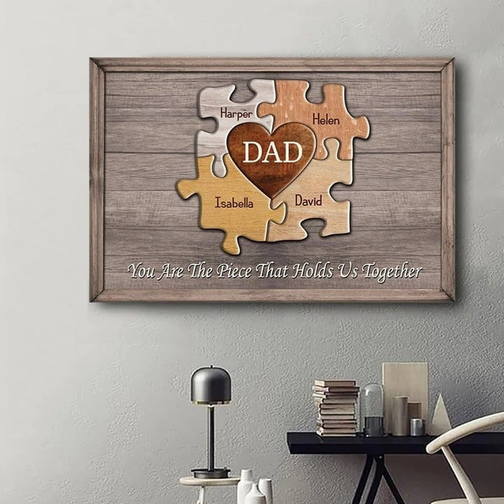Personalized Black Father And Kids Puzzle Canvas Prints, You Are The Piece Hold Us Together Gift For Dad