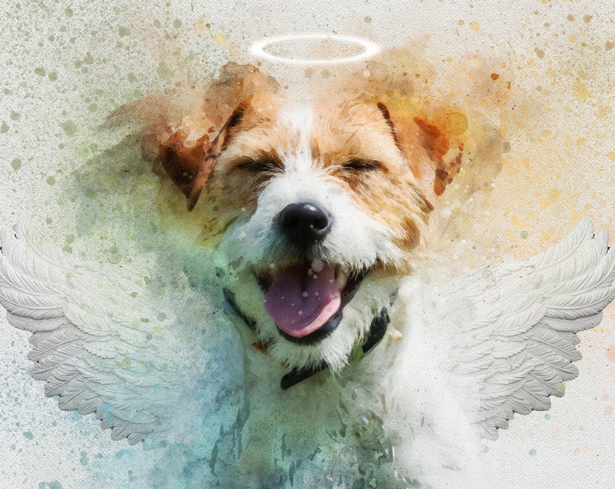 Personalized Memorial Pet Portrait, Digital File Angel Wings And Halo Pet Loss Dog Cat Painting Printable Custom Unique Thoughtful Gift_Art