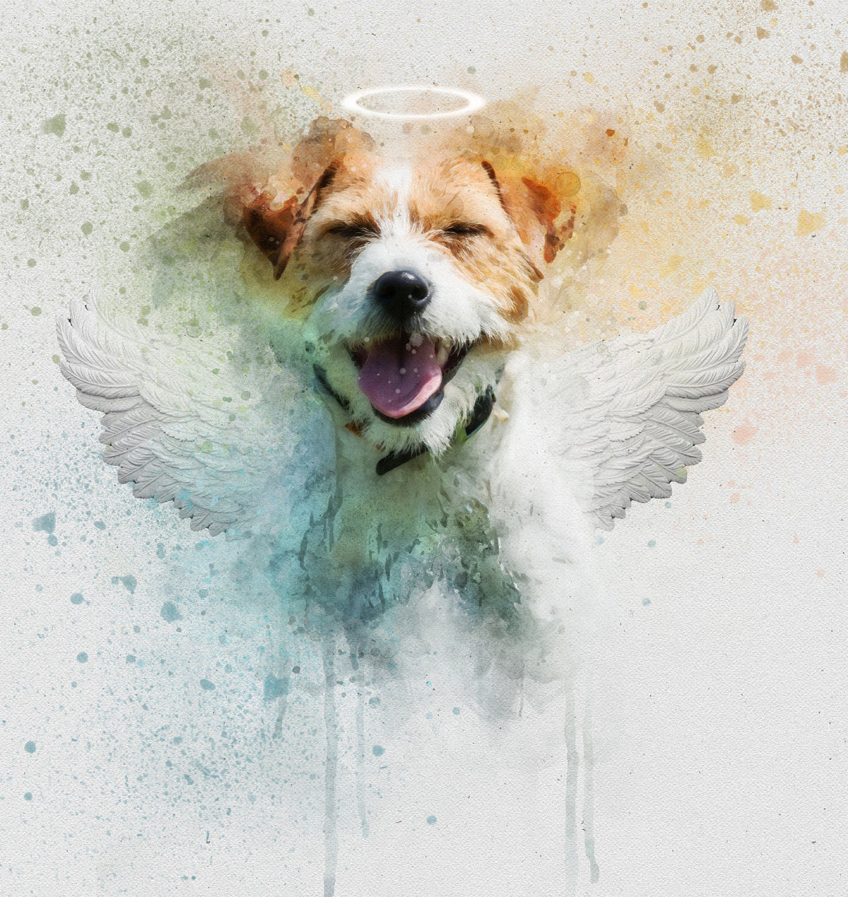 Personalized Memorial Pet Portrait, Digital File Angel Wings And Halo Pet Loss Dog Cat Painting Printable Custom Unique Thoughtful Gift_Art