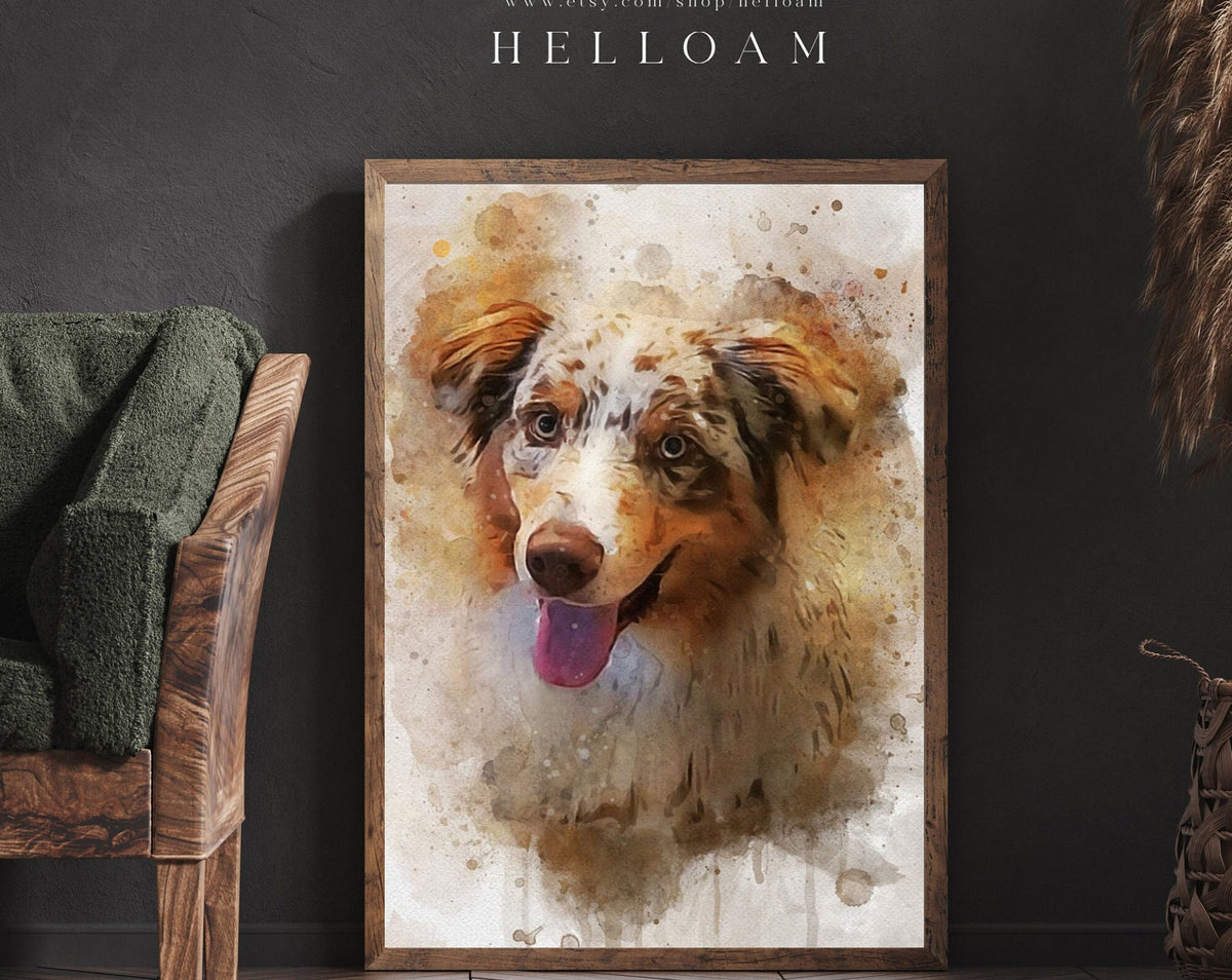 Watercolor Pet Portrait From Photo, Custom Dog Portrait Personalized Dog Gift Pet Memorial Birthday Gift For Her Dog Mom Father's Day Gift