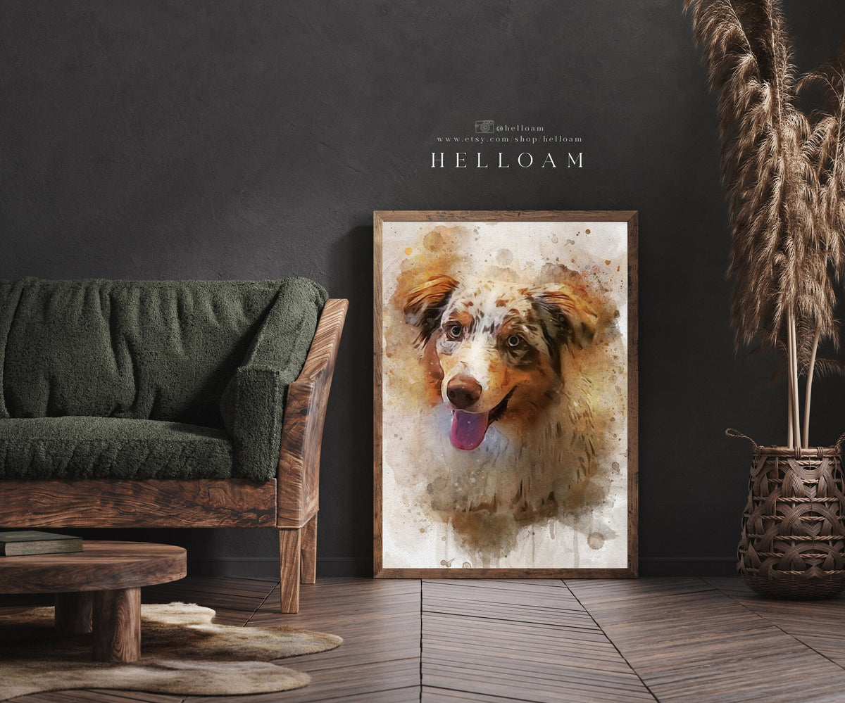 Watercolor Pet Portrait From Photo, Custom Dog Portrait Personalized Dog Gift Pet Memorial Birthday Gift For Her Dog Mom Father's Day Gift