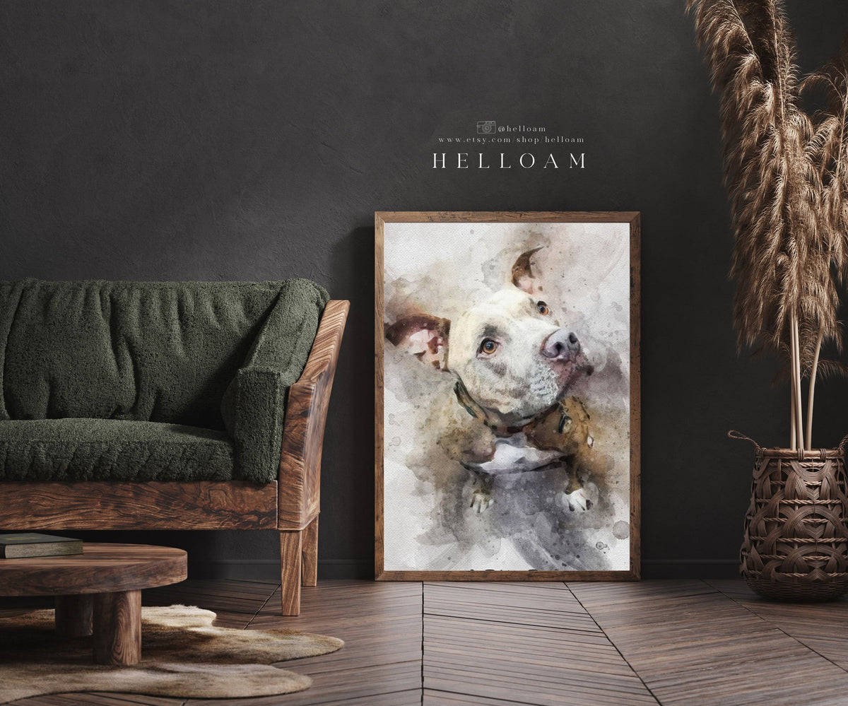 Watercolor Pet Portrait From Photo, Custom Dog Portrait Personalized Dog Gift Pet Memorial Birthday Gift For Her Dog Mom Father's Day Gift