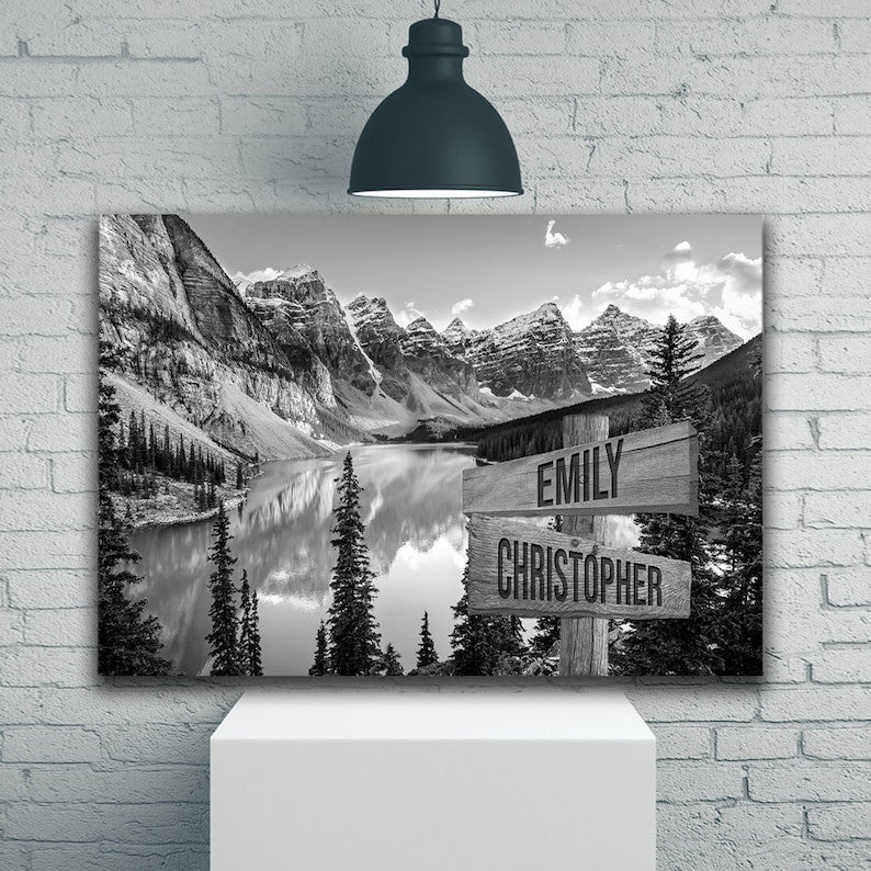 Mountain Art Personalize Canvas Wall Art With Name, Family Street Sign Canvas, Family Name Canvas Sign, Multi Name Canvas Custom Street Sign