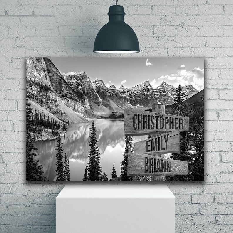 Mountain Art Personalize Canvas Wall Art With Name, Family Street Sign Canvas, Family Name Canvas Sign, Multi Name Canvas Custom Street Sign