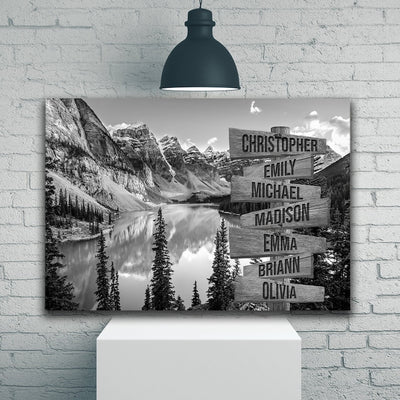 Mountain Art Personalize Canvas Wall Art With Name, Family Street Sign Canvas, Family Name Canvas Sign, Multi Name Canvas Custom Street Sign