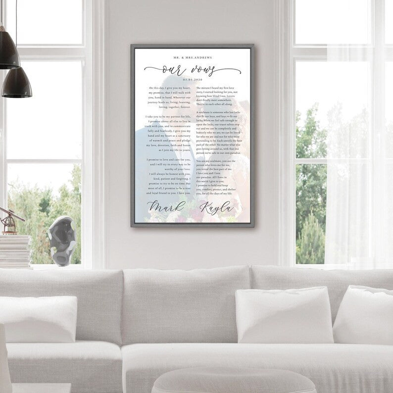 Custom Wedding Vows | Wedding Vows Canvas | Vow Prints | Vows Framed | Wedding Vows