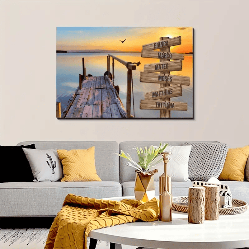 Custom Name Date Street Sign, Personalized Landscape Canvas Poster Wall Art, Anniversary Fun Gift For Family And Friends, Living Room Bedroom Kitchen Office Decor