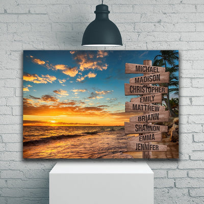 Sunset Beach Ocean Personalize Canvas Wall Art With Name, Custom Family Street Sign Canvas, Family Name Canvas Sign, Multi Name Canvas Gift