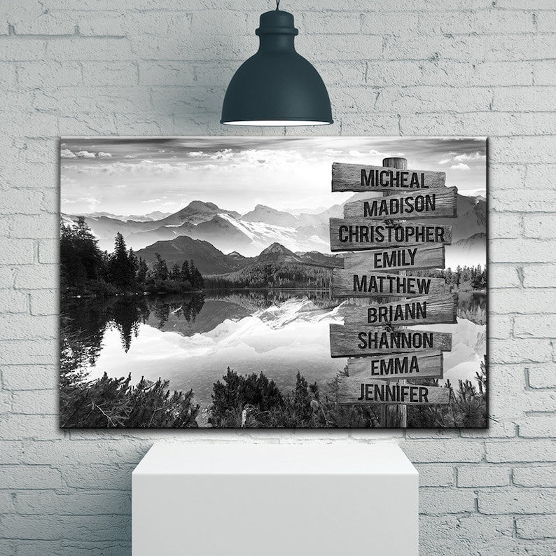 Mountain Lake Personalize Canvas Wall Art With Name Family Street Sign Canvas, Family Name Canvas Sign Multi Name Canvas, Custom Street Sign