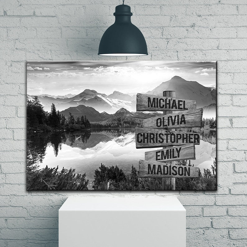 Mountain Lake Personalize Canvas Wall Art With Name Family Street Sign Canvas, Family Name Canvas Sign Multi Name Canvas, Custom Street Sign