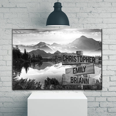 Mountain Lake Personalize Canvas Wall Art With Name Family Street Sign Canvas, Family Name Canvas Sign Multi Name Canvas, Custom Street Sign