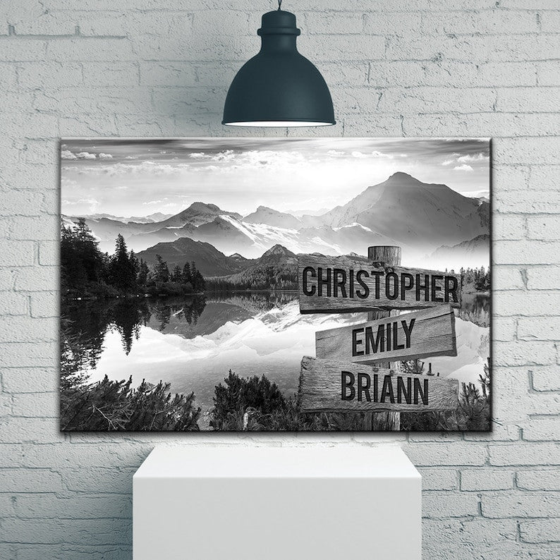Mountain Lake Personalize Canvas Wall Art With Name Family Street Sign Canvas, Family Name Canvas Sign Multi Name Canvas, Custom Street Sign