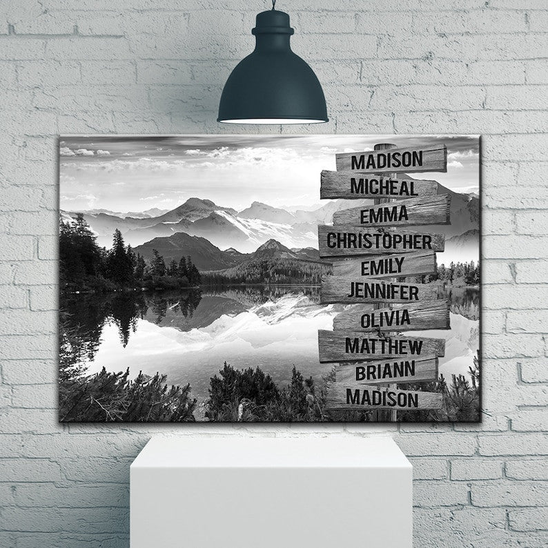 Mountain Lake Personalize Canvas Wall Art With Name Family Street Sign Canvas, Family Name Canvas Sign Multi Name Canvas, Custom Street Sign
