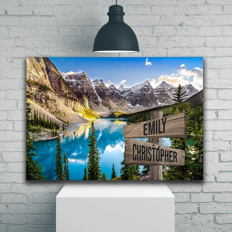 Mountain Art Personalize Canvas Wall Art With Name, Family Street Sign Canvas, Family Name Canvas Sign, Multi Name Canvas Custom Street Sign