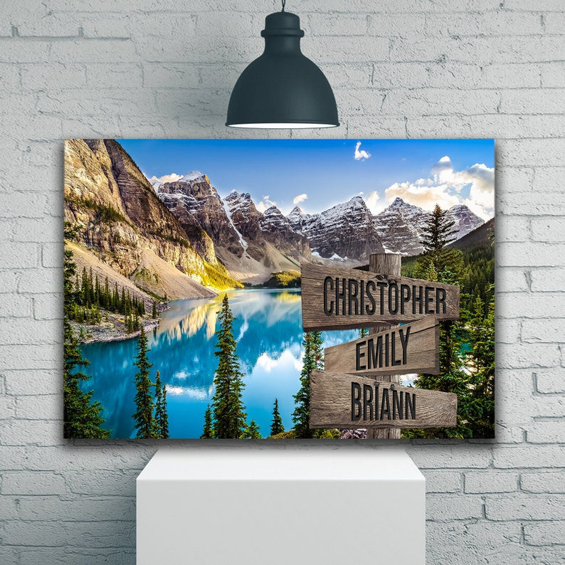 Mountain Art Personalize Canvas Wall Art With Name, Family Street Sign Canvas, Family Name Canvas Sign, Multi Name Canvas Custom Street Sign
