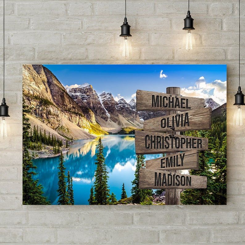 Mountain Art Personalize Canvas Wall Art With Name, Family Street Sign Canvas, Family Name Canvas Sign, Multi Name Canvas Custom Street Sign