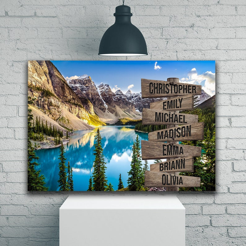 Mountain Art Personalize Canvas Wall Art With Name, Family Street Sign Canvas, Family Name Canvas Sign, Multi Name Canvas Custom Street Sign