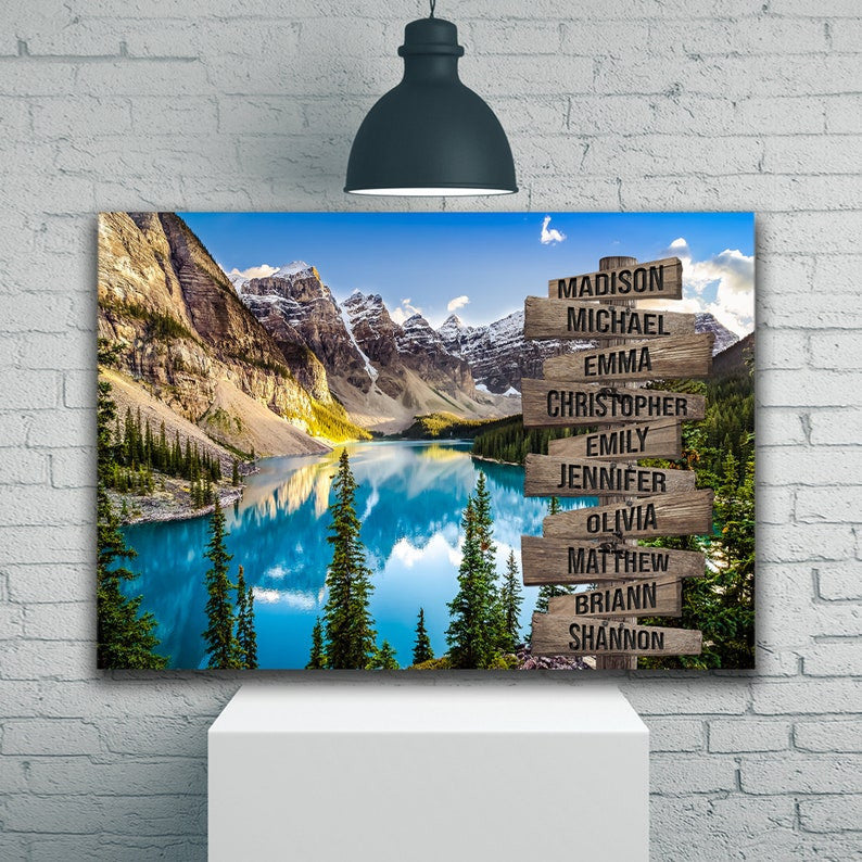 Mountain Art Personalize Canvas Wall Art With Name, Family Street Sign Canvas, Family Name Canvas Sign, Multi Name Canvas Custom Street Sign