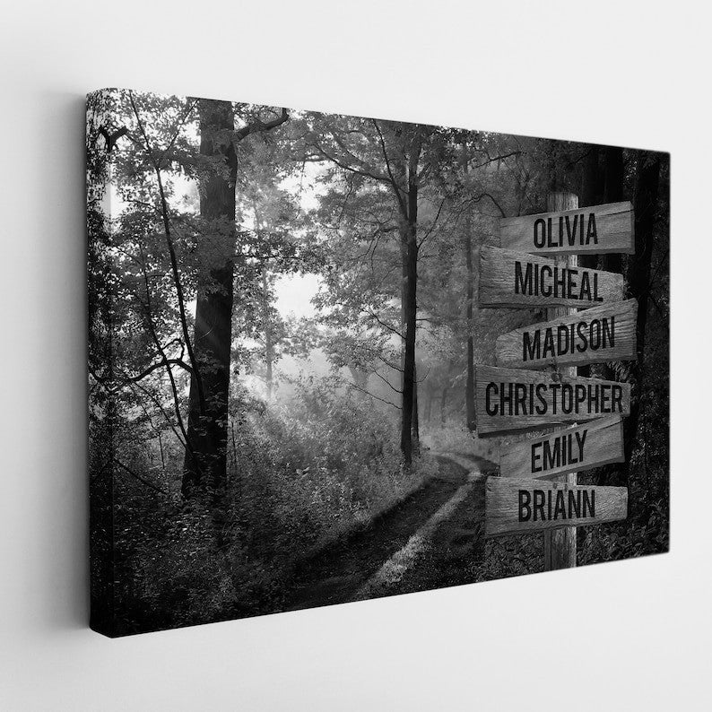 Personalized Sunshine Forest Canvas Wall Art With Name Framed, Custom Name Sign Framed, Family Street Sign Canvas, Wedding Anniversary Gifts