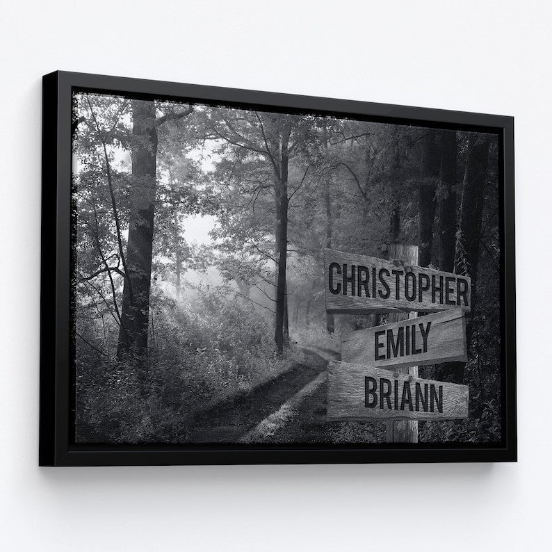 Personalized Sunshine Forest Canvas Wall Art With Name Framed, Custom Name Sign Framed, Family Street Sign Canvas, Wedding Anniversary Gifts