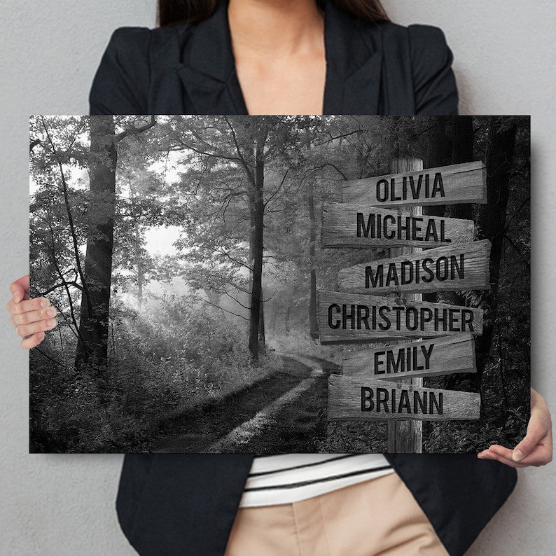 Personalized Sunshine Forest Canvas Wall Art With Name Framed, Custom Name Sign Framed, Family Street Sign Canvas, Wedding Anniversary Gifts