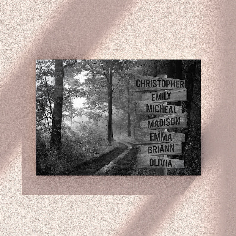 Personalized Sunshine Forest Canvas Wall Art With Name Framed, Custom Name Sign Framed, Family Street Sign Canvas, Wedding Anniversary Gifts