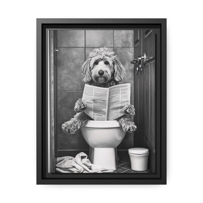 Goldendoodle Dog On The Toilet Reading Newspaper Canvas Poster, Funny Bathroom Art, Toilet Humor Animal Print or Canvas Framed Unframed Ready To Hang