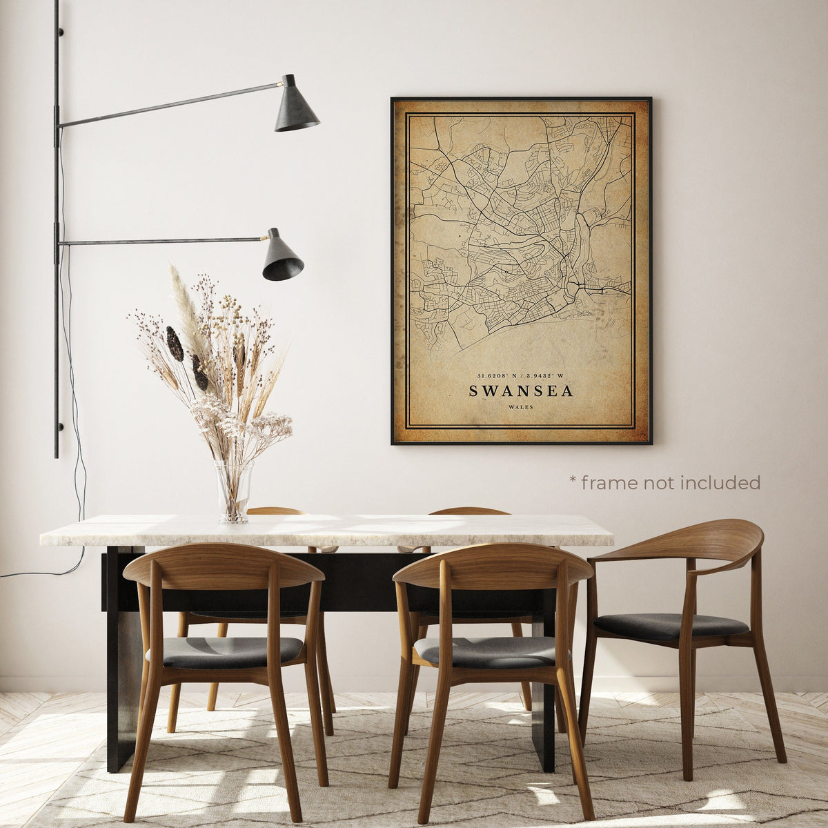 Swansea Vintage Map Print, Swansea Retro Map Poster, Antique Style Map, Wales, Office Wall Art, Housewarming Birthday Gift
