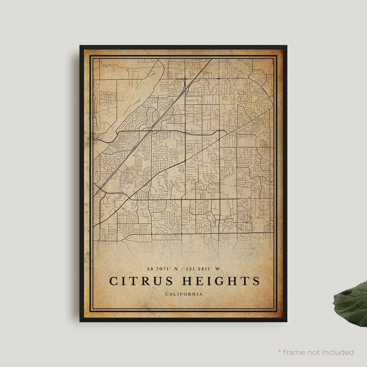 Citrus Heights Vintage Map Print, Citrus Heights Retro Map Poster, Antique Style Map, California, Office, Housewarming Birthday Gift