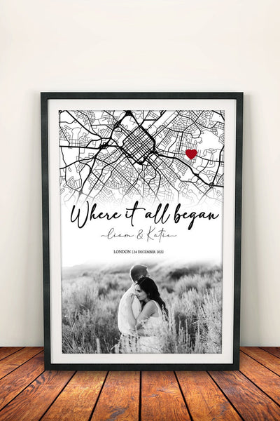 Where We Met Map Where it all began Couple Map Gift for her Gift for himPersonalized Map Custom Map Anniversary Gift
