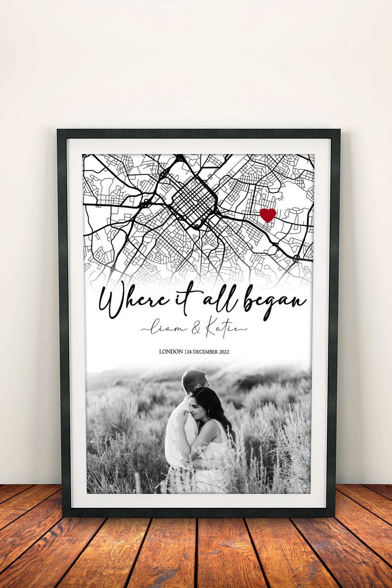 Where We Met Map Where it all began Couple Map Gift for her Gift for himPersonalized Map Custom Map Anniversary Gift