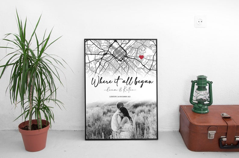 Where We Met Map Where it all began Couple Map Gift for her Gift for himPersonalized Map Custom Map Anniversary Gift