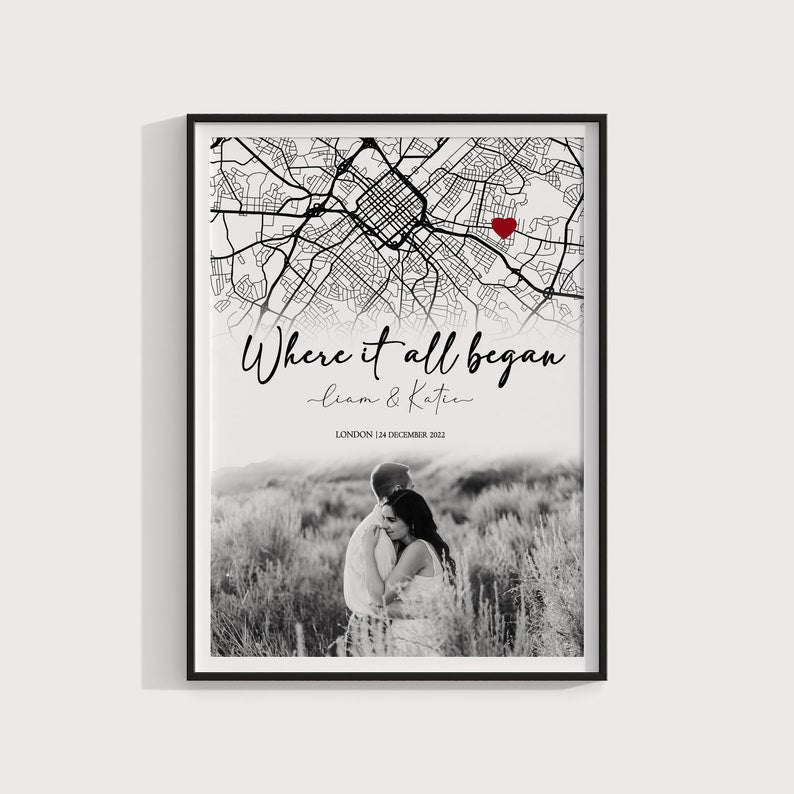 Where We Met Map Where it all began Couple Map Gift for her Gift for himPersonalized Map Custom Map Anniversary Gift
