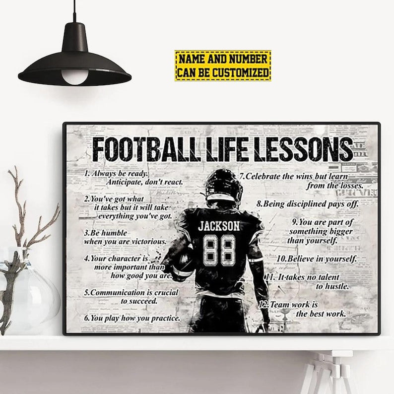 Football Life Lessons, Personalized Motivational Football Boy Canvas Painting, Inspirational Quotes Art, Poster Gift For Football Lovers