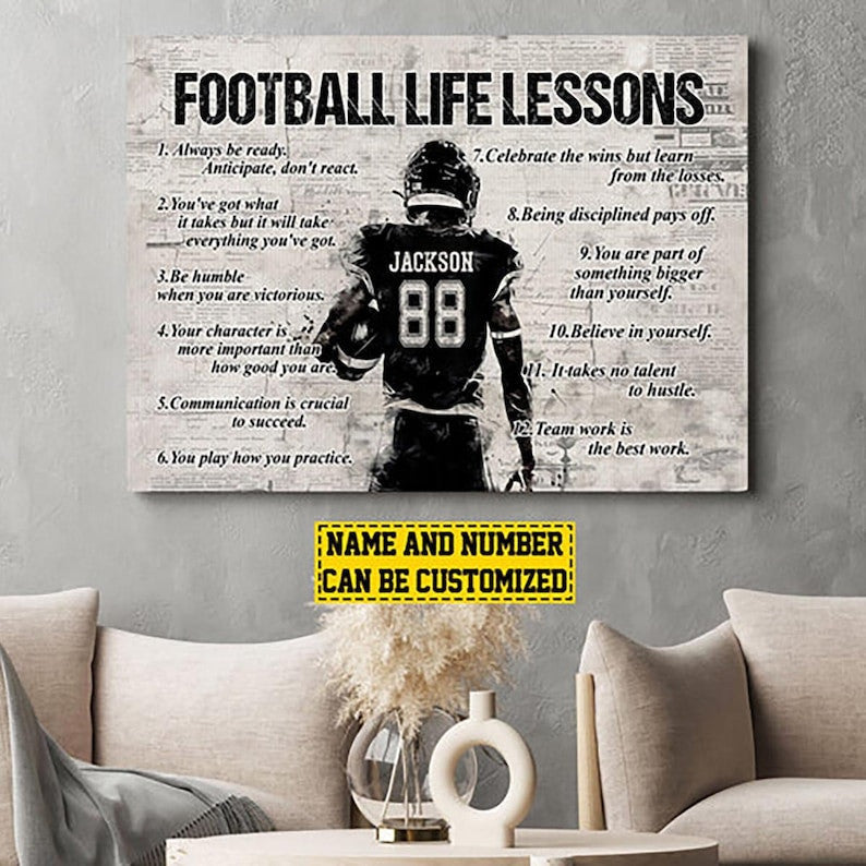 Football Life Lessons, Personalized Motivational Football Boy Canvas Painting, Inspirational Quotes Art, Poster Gift For Football Lovers