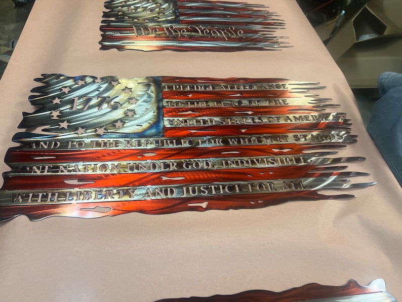 American 1776 Metal Pledge Flag, US Tarreted Flag, Gift For Father's Day