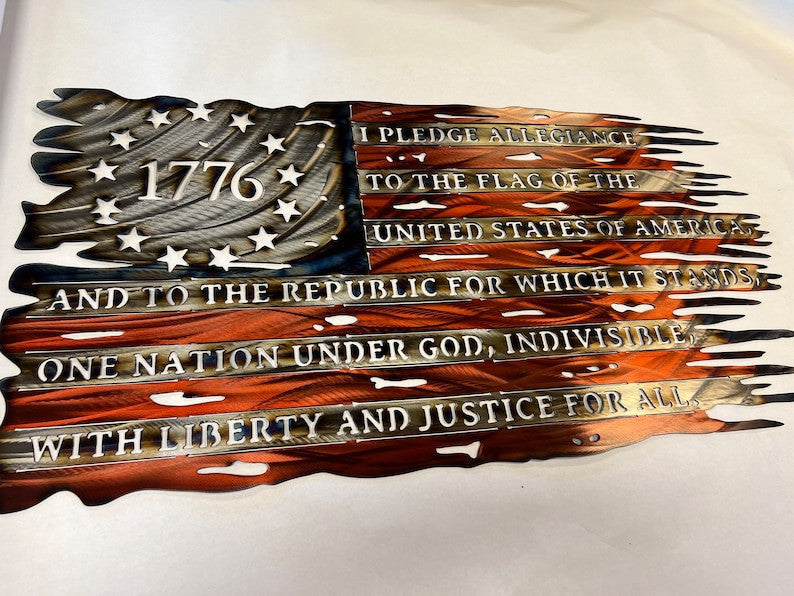 American 1776 Metal Pledge Flag, US Tarreted Flag, Gift For Father's Day